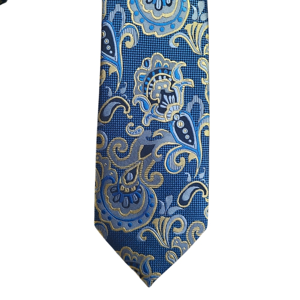 Silk‎ Blue Tie with Gold Paisley